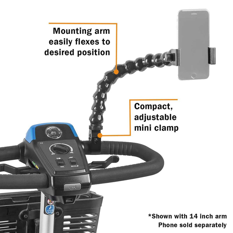 MOGO ModularHose Assistive Technology Phone Holder with Compact Mini Clamp, Mounts to Round Tubes up to 1.5" Diameter, 24 Inch Arm 24 Inch (Pack of 1)