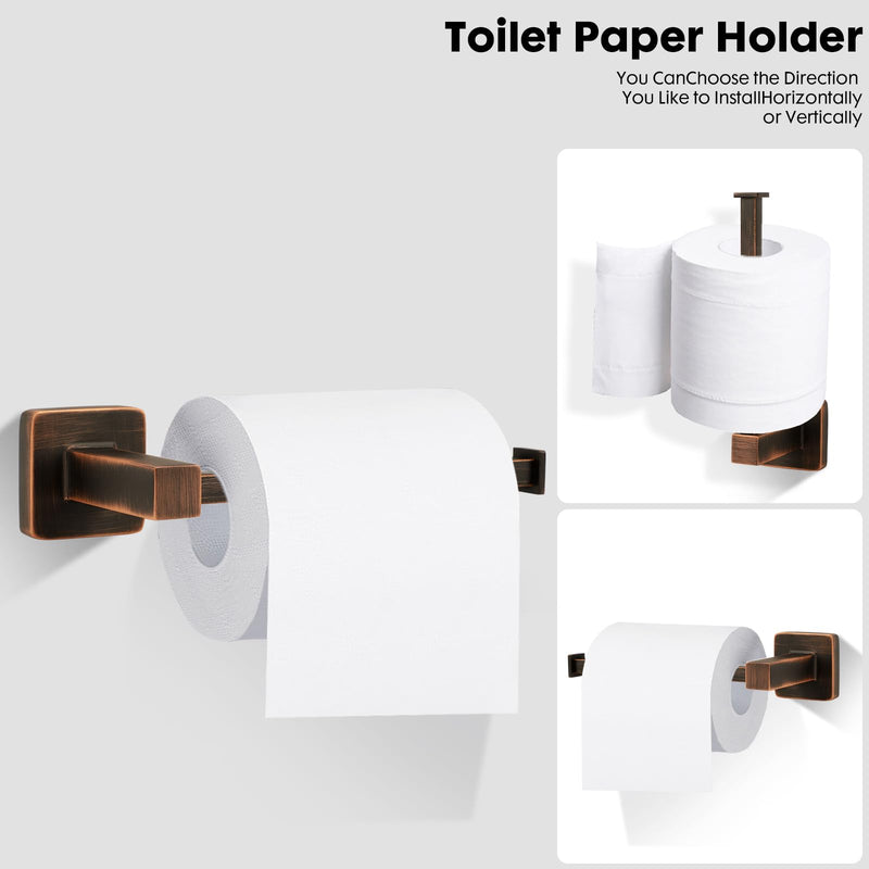 4 Pieces Oil Rubbed Bronze Bathroom Hardware Accessories, Include Hand Towel Ring, Toilet Paper Holder and 2 Robe Towel Hooks,Bronze Bathroom Hardware Set