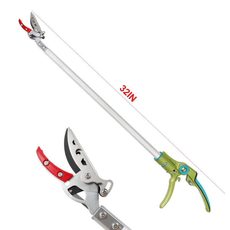 GARTOL Cut & Hold Long Reach Pole Pruner, 32 Inch Lightweight Tree Trimmer Long handle Pruner, Cuts up to 1/2 Inch, One-Hand Garden Pruning Shears for Branches Trimming, Fruit Picking