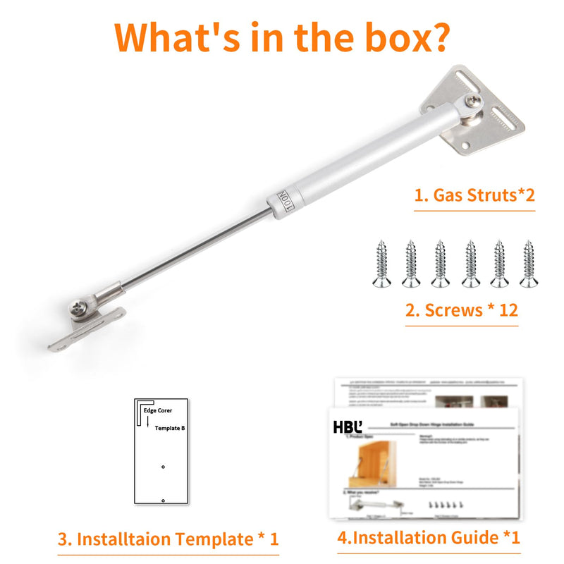 HBL' 2 Pack 100N/22LBS Drop Down Gas Struts for Drop-Front Desk Downward Slowly Such as Fold-Down Desk, Flap Lid
