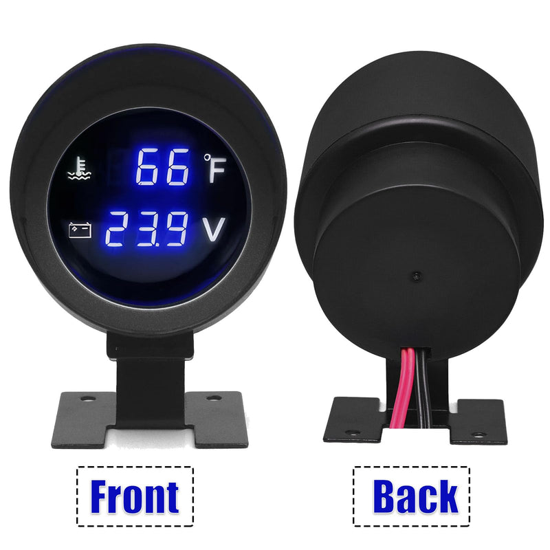 2-in-1 Water Temperature & Voltage Gauge Set - 2” 52mm Digital Blue LED Display for 12V/24V Cars 2-in-1 Gauge