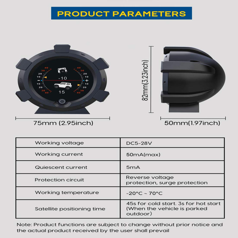 X95 GPS Speedometer MPH Car Inclinometer Level Tilt Gauge Automotive Replacement Multi Gauges Vehicle Angle Slope Meter for Off-Road Vehicle