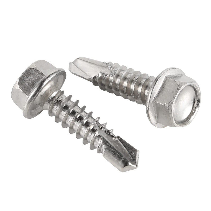 1/4" x 1-1/2" Stainless Steel Hardened 410 Self-Tapping Screws for Metal, Hex Washer Head, Self-Drilling Tek Screws - 100 PCS 1/4" x 1-1/2" Small Package