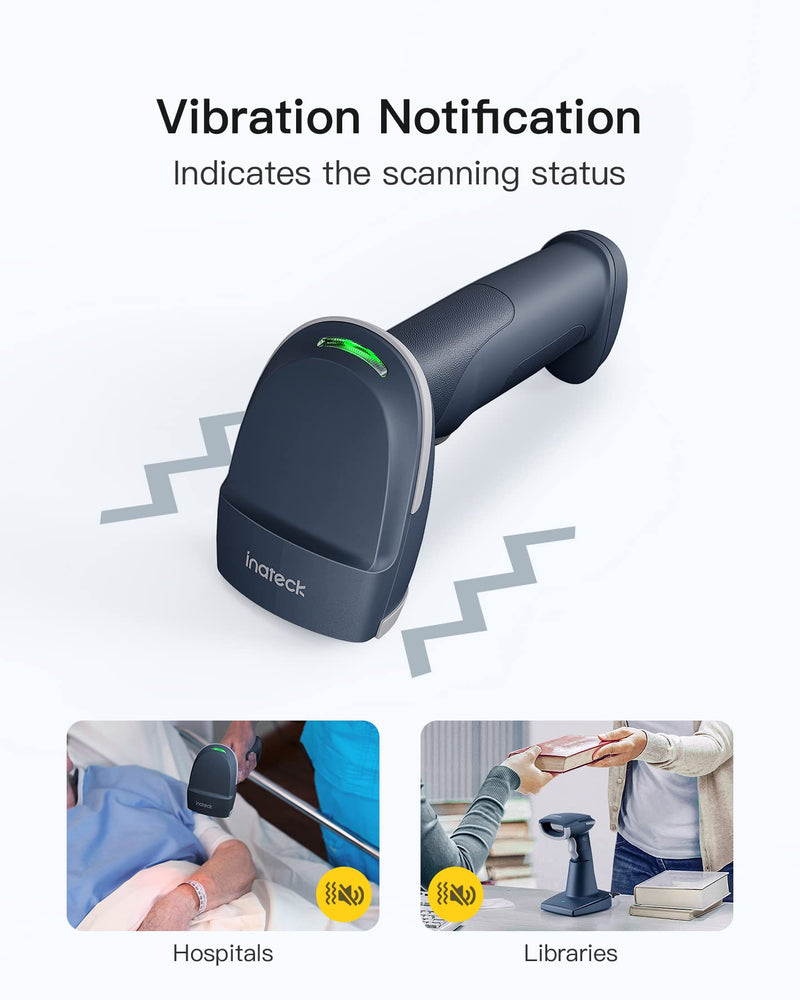 Inateck QR Barcode Scanner, 2D Wireless Barcode Scanner, 3 in 1 Barcode Reader, Screen Scanning, BCST-54 Blue Blue-BCST54 With Smart Base