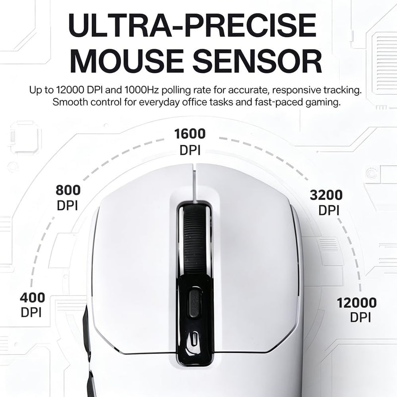 Tyrfing V1 Tri-Mode Wireless Gaming Mouse White | RGB Magnetic Charging Dock, Tri-Mode Wireless (BT/2.4G/USB-C), Ultra-Light 59g Design, USB-C Rechargeable,PAW 3311