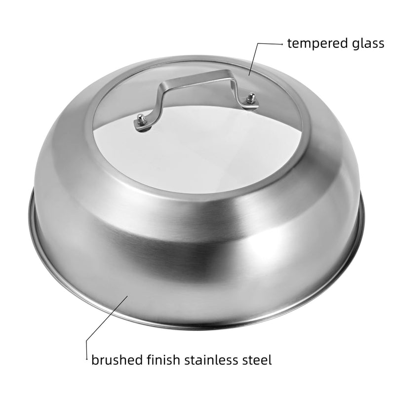 13.5 Inch (13 Inch Inner Diameter) Stainless Steel Basting Cover, for 14 Inch Woks, Melting Dome for Griddle Cooking, Round Steaming Cover Lid with Tempered Glass Top and Steam Holes 13.5" for 14 Inch Woks