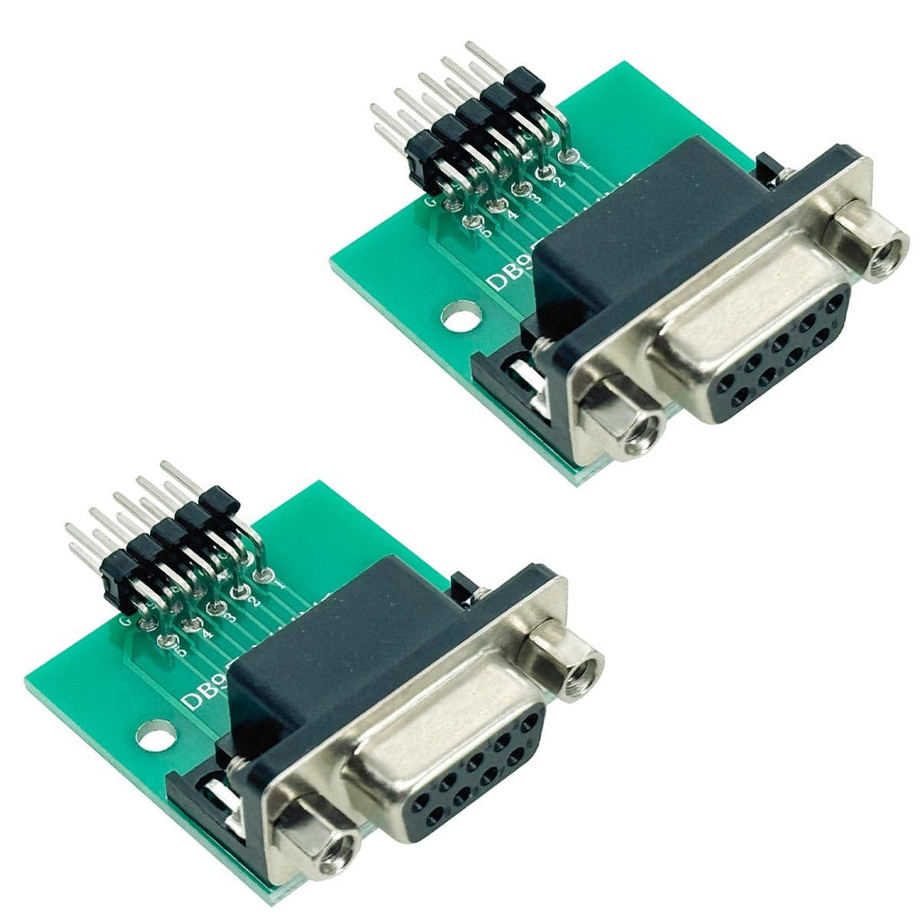 2Pcs DB9 Female Breakout Conversion Board, RS232 D-SUB Serial 9Pin to DIP 0.1” Pitch Bent Pin Test board for DB9 Serial Communication Prototyping or Troubleshooting