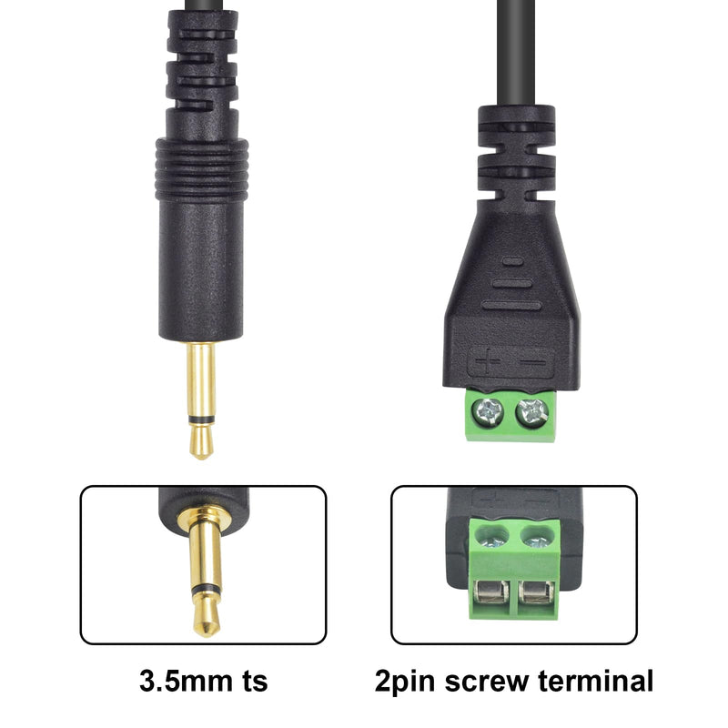 Poyiccot 3.5mm (1/8") TS Mono Male to 2 Pin Screw Terminal Female Headphone Balun Solderless Converter Adapter Cable 30cm (3.5mm M/ 2pin) 3.5mm to 2 pin screw terminal