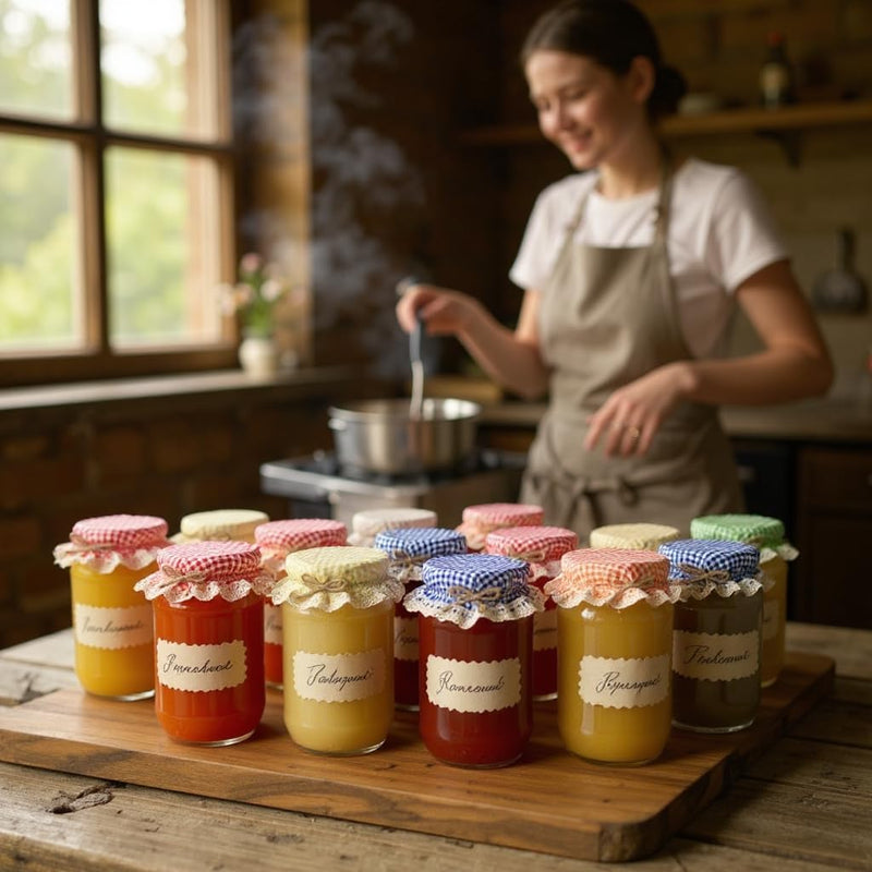 10 Pieces Elastic Jar Cover Cloth - 100% Cotton - Breathable Fermentation Lid Bowl - Stretch Colorful Gingham (Checkered) Pattern Fabric - Reusable Elastic Cloth Jar Covers
