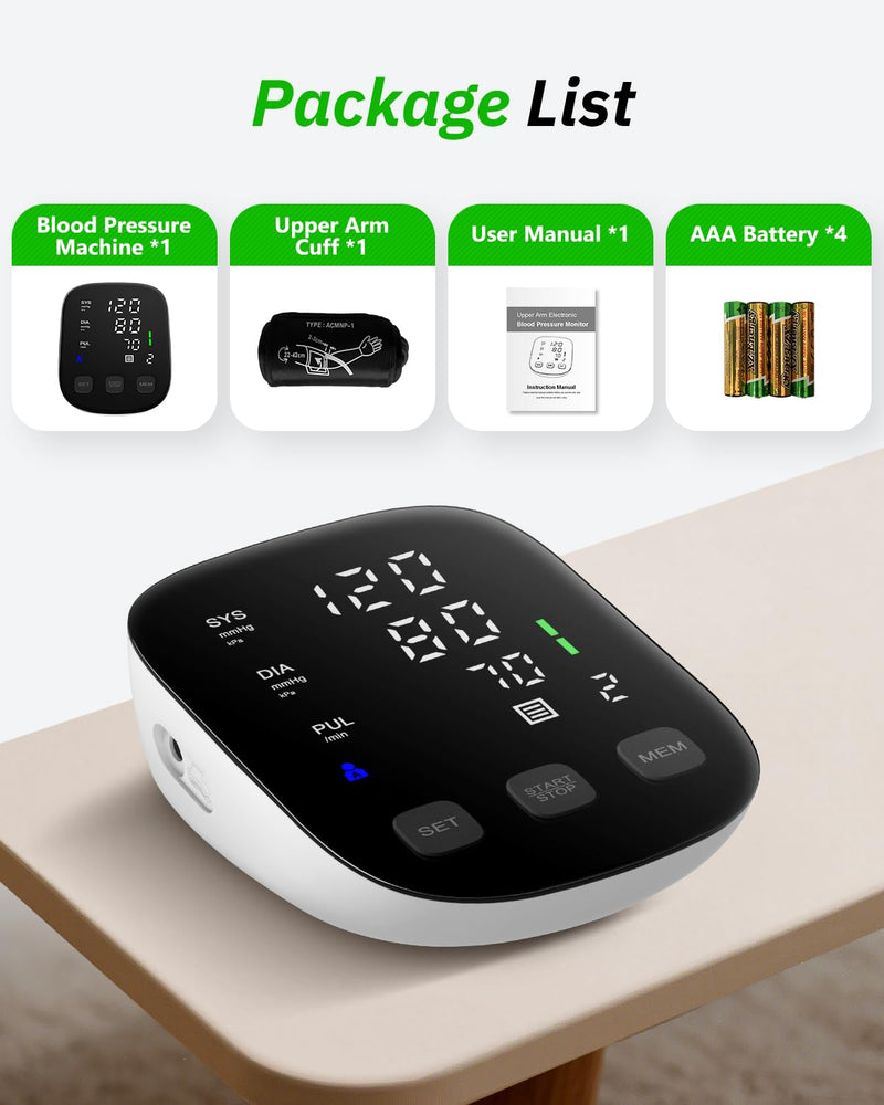 HealthTree Blood Pressure Monitor Upper Arm - Large Cuff(8.7"-16.5") Digital BP Machine with Backlit LED Display, 2x90 Memory, Heart Rate Monitor Sphygmomanometer for Home Use Black