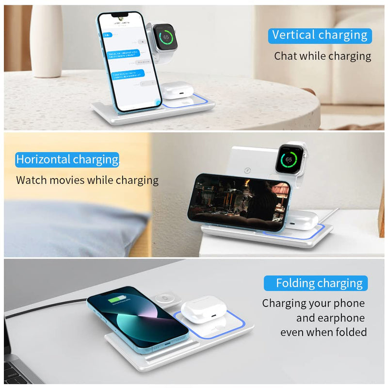 Wireless Charger,ANYLINCON 3 in 1 Wireless Charger Station for iPhone/iWatch/Airpods,iPhone15 14,13,12,11 (Pro, Pro Max)/XS/XR/XS/X/8(Plus),iWatch 7/6/SE/5/4/3/2,AirPods 3/2/pro White