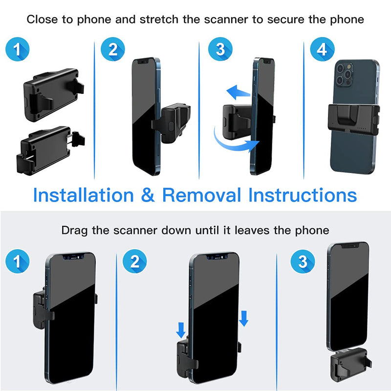 Eyoyo 2D QR Bluetooth Barcode Scanner, Mini Wireless Back Clip-on Phone Bar Code Scanner for 1D QR PDF417 Data Matrix Code Reader, Work with iPhone, Android, iOS for Warehouse Library Book Inventory