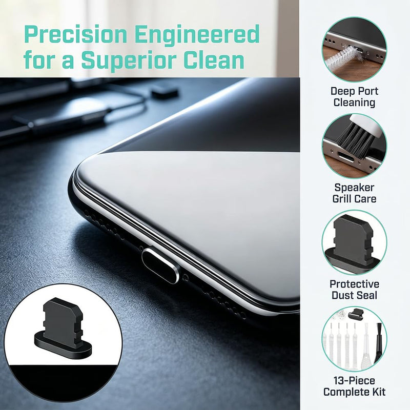 13Pcs Phone Port Cleaning Set, Multifunctional Brush Tool for Lightning Interface, Speaker and Speaker Holes, Cleaning Accessory for Smartphone Users, IP Black-iP