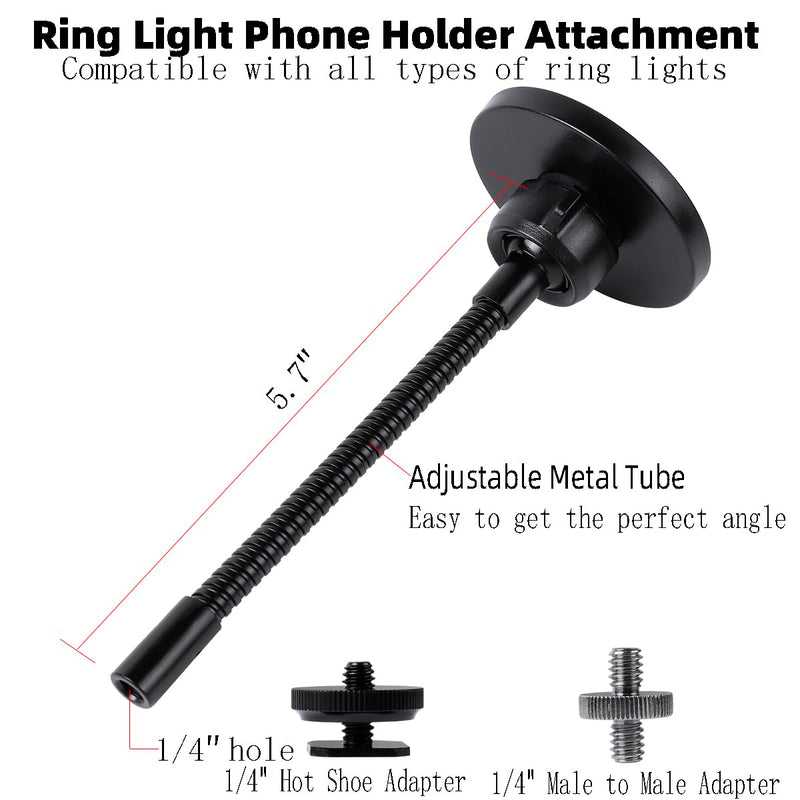 Super Magnetic Phone Holder for Ring Light and Tripod Stand with 1/4'' and Hot Shoe Adapter, Flexible Cell Phone Tripod Mount Adapter for MagSafe iPhone 15 14 13 12 Series