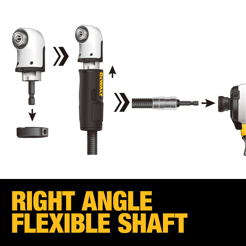 DEWALT Right Angle Drill Attachment, 12 in 90 Degree Drill Adapter, Compact 4-in-1 Modular FLEXTORQ Impact Ready Straight Flexible Shaft (DWAMRASETFT) 12-Inch