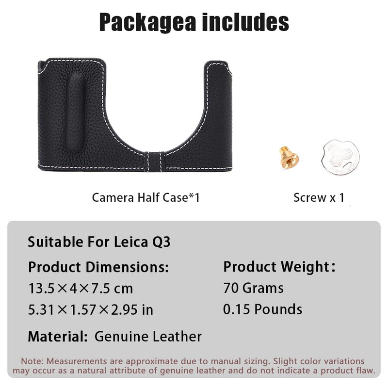 Q3 Vintage Genuine Leather Camera Case Handcrafted Half-Wrap Camera Protector Cover Bag For Leica Q3 (Black) Black
