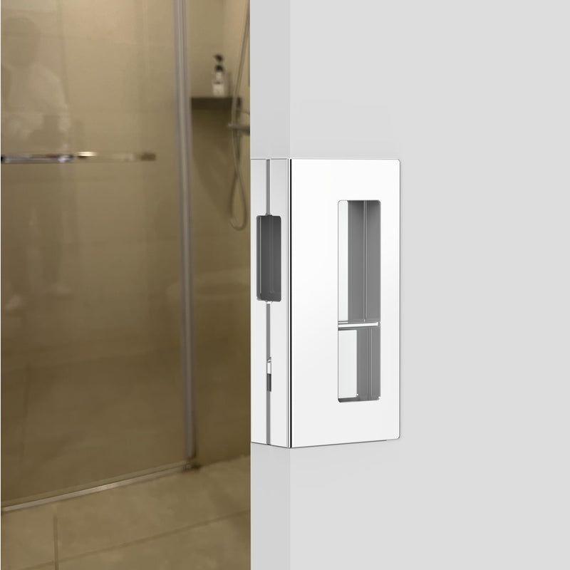 Privacy Pocket Door Pull with Lock, Wooden Sliding Door Handle for 1-3/8”Thickness Door Replace Old Or Damaged Pocket Door Hardware (Polished Chrome) Silver
