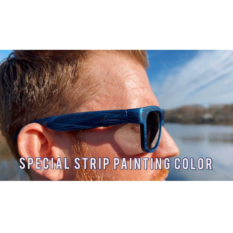 OhO Smart Glasses,Polarized Sunglasses with Bluetooth Speaker,Athletic/Outdoor UV Protection and Voice Control,Unisex(Transitional Blue Light Lens) Stripe Blue-blue Light Blocking Transitional Lens