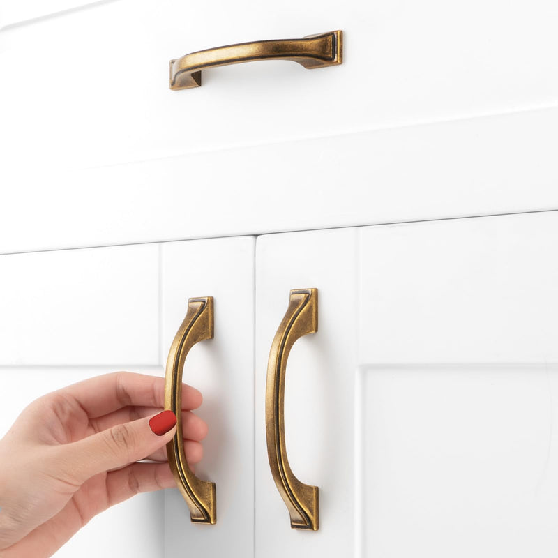 10 Pack Antique Brass Cabinet Pulls 3 Inch Vintage Brass Cabinet Handles Antique Brass Hardware for Kitchen Cabinets 8222 Drawers Bedroom Dresser Bathroom Vanity Cupboard 3 Inches 10 Pack Arch Pull