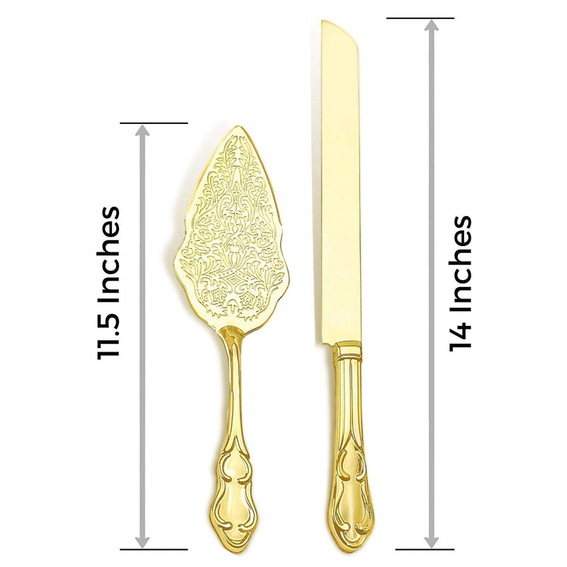 Strova Gold Wedding Cake Cutting Set - Vintage Cake Knife and Server for Event Use Gold Plated