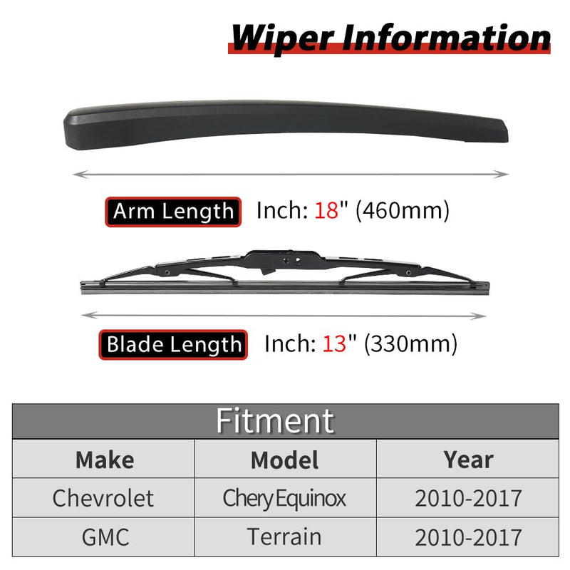 OTUAYAUTO Rear Windshield Wiper Replacement for Chevrolet Chevy Equinox 2010-2017, GMC Terrain 2010-2017, Back Window Wiper Blade Arm Accessories, Wiper Cover Kits Assembly for Rear Window