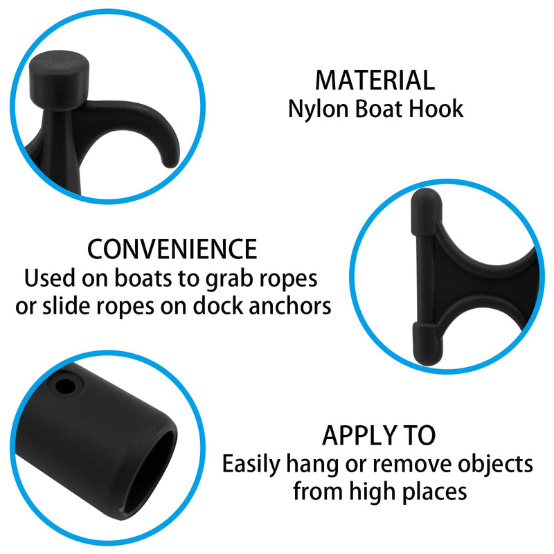 ISURE MARINE 2Pcs Nylon Boat Hook Floating,Hook for Extension Pole,Unbreakable,Durable,Rust-Resistant Boat Hook Replacement Attachment Replacement Boat Hook End for Mooring Yacht Boat Kayak,Black