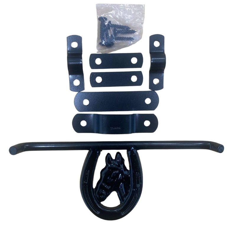 Intrepid International Horseshoe with Horsehead Barn Door Latch - Heavy-Duty Steel Hardware Included, Rust-Resistant Design, Black