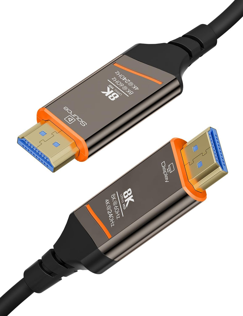 Fiber Optic HDMI Cable 50FT - 8K HDMI 2.1 Cable High Speed 48Gbps, Support 8K@60Hz, 4K@240Hz, Dynamic HDR, eARC, HDCP 2.2, 2.3, Gold Plated Connector & Zinc Alloy Shell, for PS5 Xbox TV Laptop Monitor 50 Feet