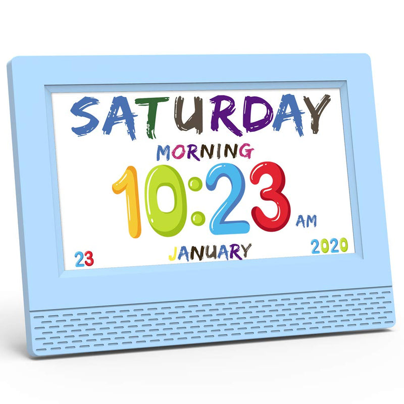 Kids Digital Alarm Clock Colorful, 7" Large LED Time Display Children's Sleep Trainer, Eye-Caring Digital Clock for Girls Boys Bedrooms Bedside, 17 Alarm Clock Settings Easy to Use Kids Birthday Gift Blue