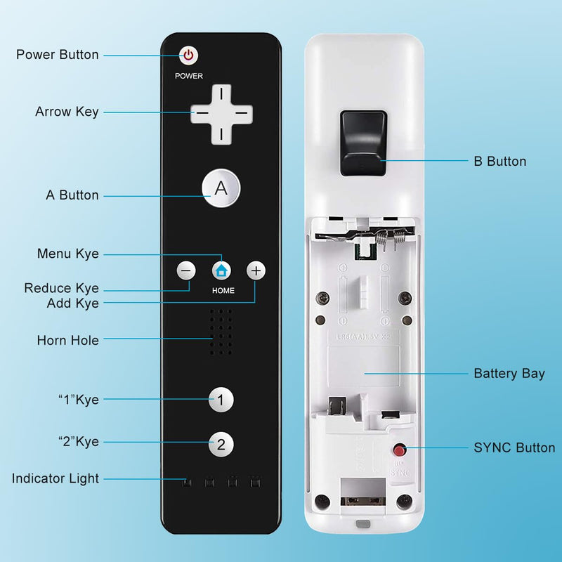 Wii Controller 2 Pack,Remote Controller with Silicone Case and Wrist Strap | Compatible with Wii/Wii U,Black and White