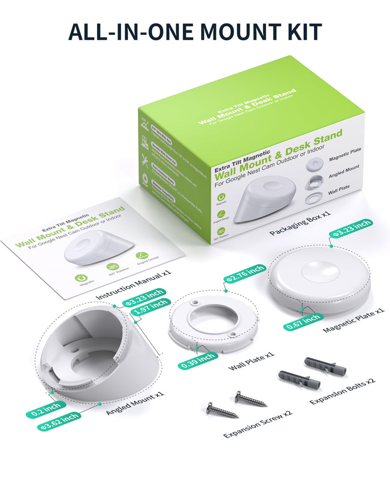 Magnetic Wall Mount for Google Nest Camera Outdoor or Indoor Battery Gen 2 | Desk Stand/Adjustable Security Wall Mount/No Drilling Mount/4 in 1 Wall Desk Stand Camera Holder/90° View Angle/White