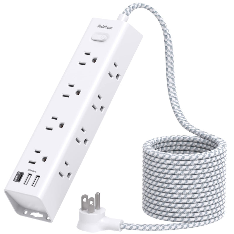 Surge Protector Power Strip - 10 FT Extension Cord, Power Strip with 12 Widely AC Outlet 3 USB, Flat Plug, Wall Mount Overload Protection, 1050J, Desk Charging Station for Home Office, ETL Listed White