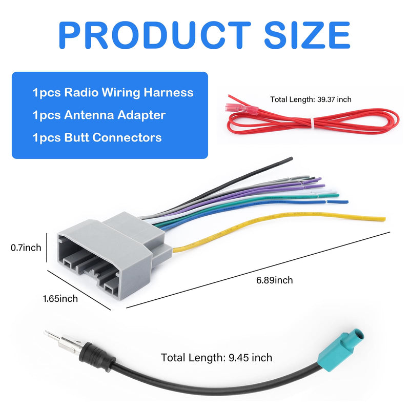 Aftermarket Car Radio Wiring Harness Kit,Car Radio Wire Harness Kit Compatible with Jeep,Easy Install Cars Stereo Wiring Harnesses Kits with Antenna Adapter & Butt Connectors