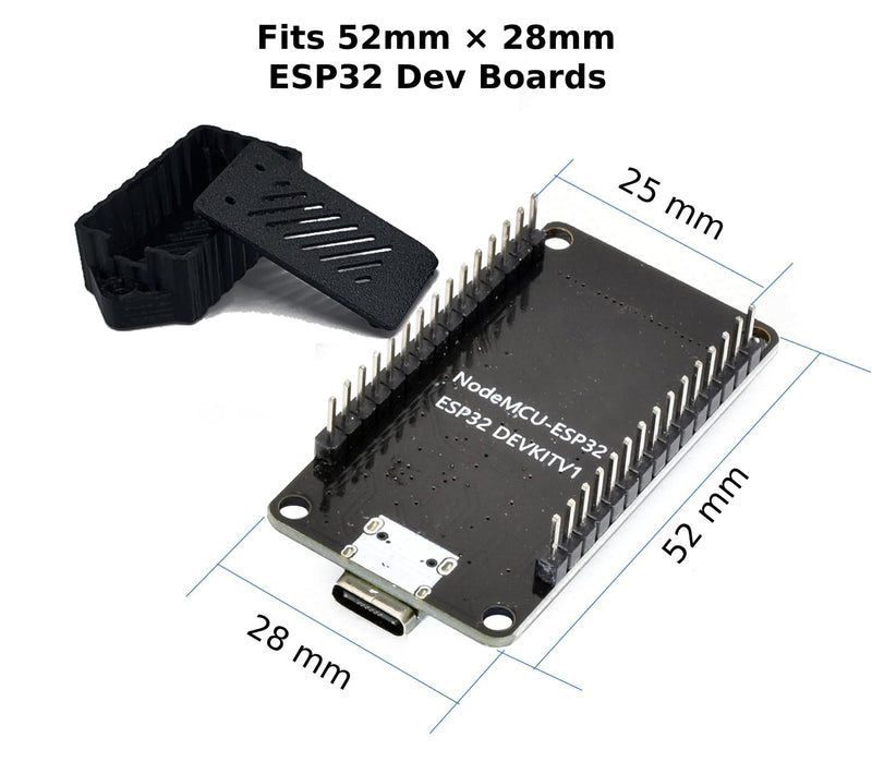 Premium ESP32 Computer Case, 2-Pack, Inject Molded, Passthrough (Black) | Ventilation Slots, Mounting Ears, Snap-On Lid, PC-ABS Material, Fits ESP-WROOM-32 30-Pin