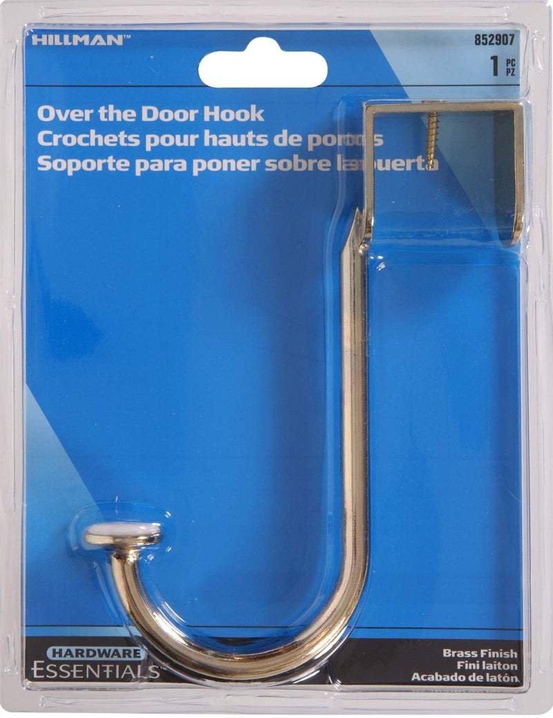 Hardware Essentials 852907 Over The Door Hook Brass (Pack of 2) 1 Count (Pack of 2)