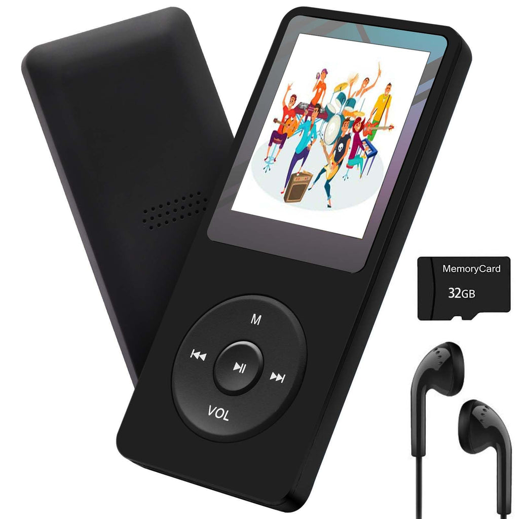 MP3 Player 32GB Music Player Voice Recorder with Speaker Earphone Portable HiFi Lossless Sound E-Book HD Screen 1.8 inch Support up to 128GB (Earphones Include) Black