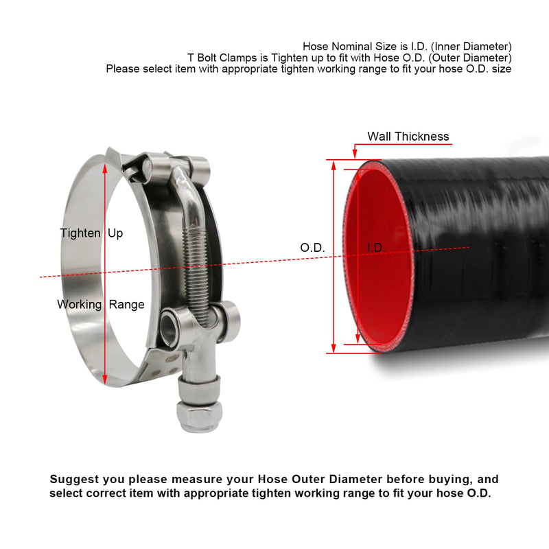 3" T Bolt Hose Clamp Stainless Steel - Working Range 81mm - 89mm for 3" Hose I.D. with 3mm - 6mm Wall Thickness, Roadformer T-bolt Hose Clamps Featured to Provide Reliable Sealing Force, 2 Pack 3" Hose Clamp 81mm - 89mm (3.19" - 3.50")