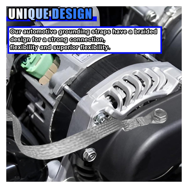 12 Pcs Universal Automotive Ground Straps, Tinned Copper Braided Ground Cable Strap with Ring Terminals, 10/15/20 Inch Auto Engine Grounding Strap for Most Vehicles