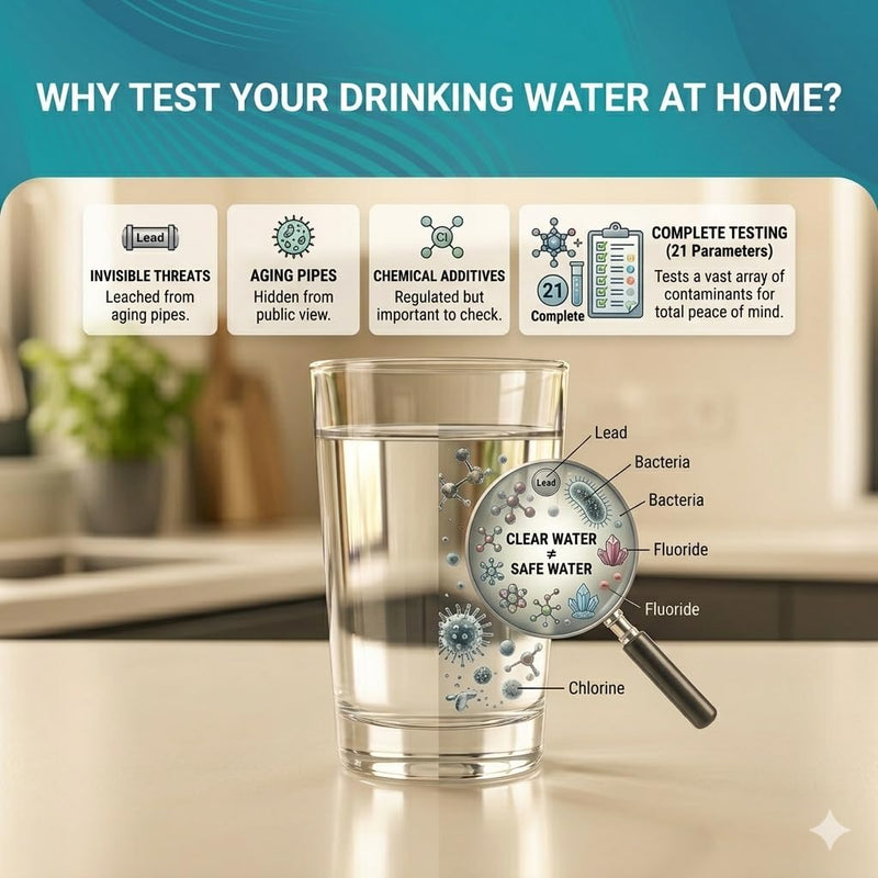 Carethetic Drinking Water Test Kit with Bacteria Test, Home Water Test Kit for Tap Water, Well Water & Filtered Water, Tests Lead, Hardness, Copper, Nitrate & Nitrite