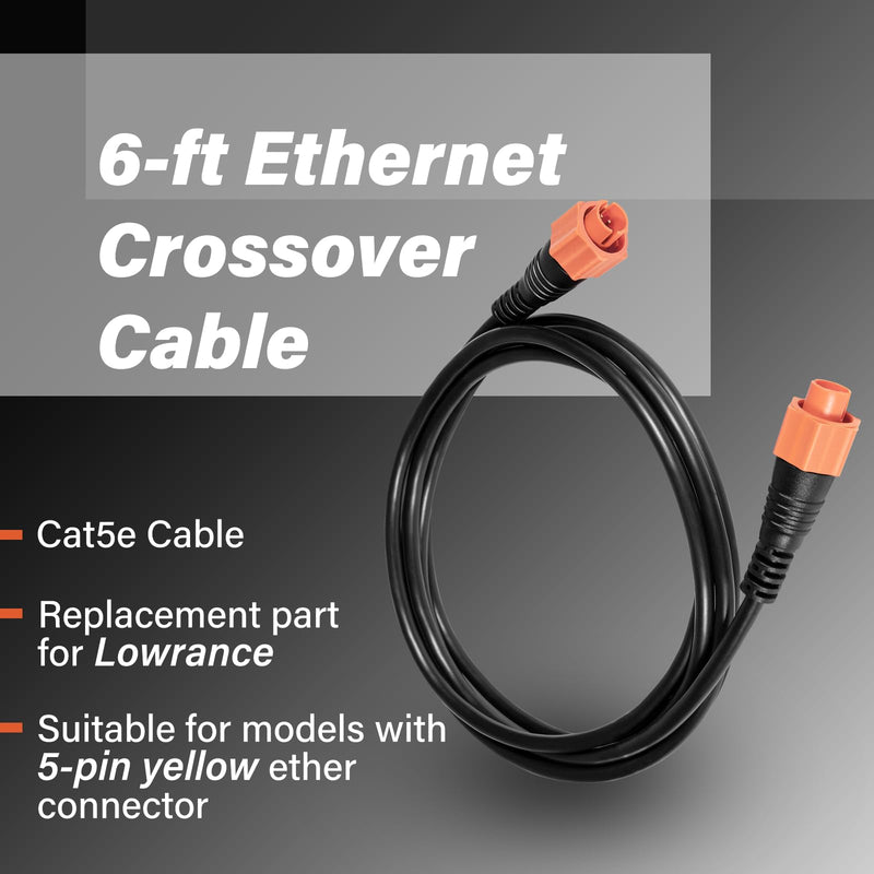 Replacement Part for Lowrance Ethernet Crossover Cable Yellow Cat5e Cable, 6-Feet, High-Speed, Plug and Play, Waterproof (6 Feet) 6 Feet