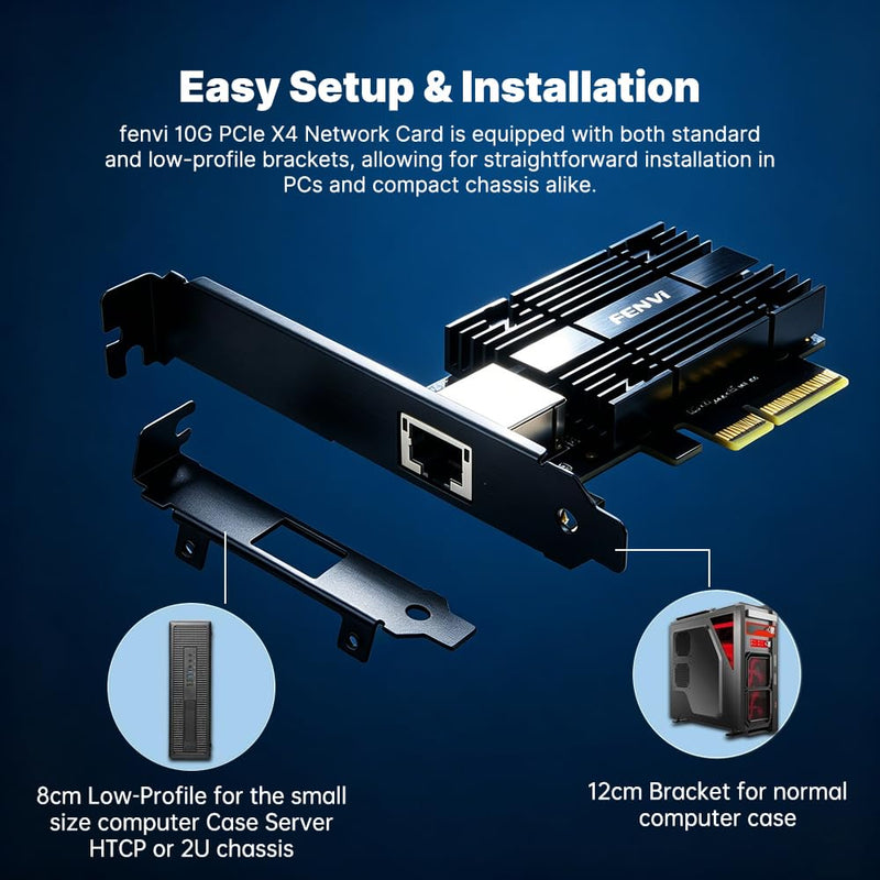 FENVI RTL8127 10G PCIe X4, 4X Faster Than 2.5G, NAS/Server, Win/Linux | PCIe 3.0/4.0 Compatible, Backward Compatible 5G/2.5G/1G/100Mbps, Low-profile for ITX, Perfect for 4K Video Editing & NAS