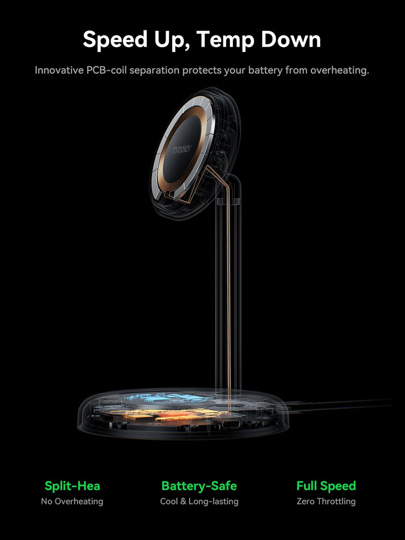Qi2.2 25W Wireless Charger Stand with Cooling Fan & LED Light | 2-in-1 Fast Charging Station for iPhone 17/16/15/14/13/12 & AirPods, 5ft Cable, Nightstand & Desk, 45W Adapter Included With 45W Adapter