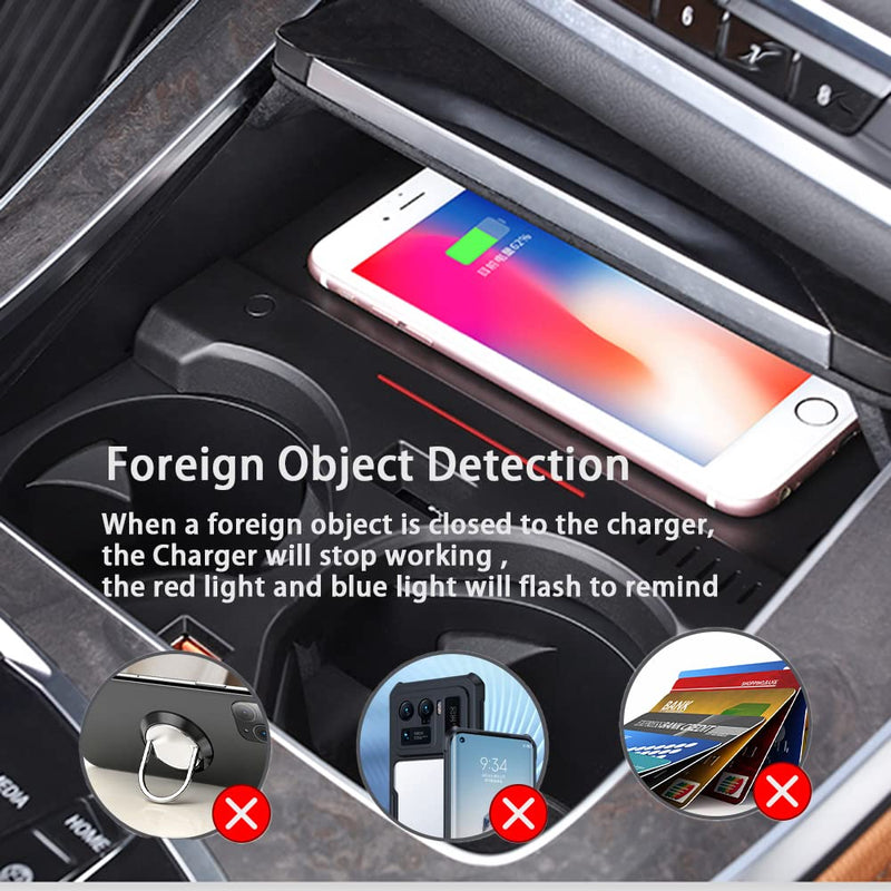 Wireless Car Charger Fit for BM-W X3/ X4 2023-2019 15W Wireless Charging Panel,QC3.0 Charging Port,for Multiple Phones Owner,Car Charger Mount for BM-W X3/X4 Apply to All Qi Phones
