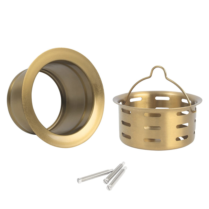 LQS Gold Extended Sink Flange with Deep Basket Strainer, Deep Garbage Disposal Sink Flange for Kitchen Sink, Fit for 3-1/2 Inch Standard Sinks Drain Hole