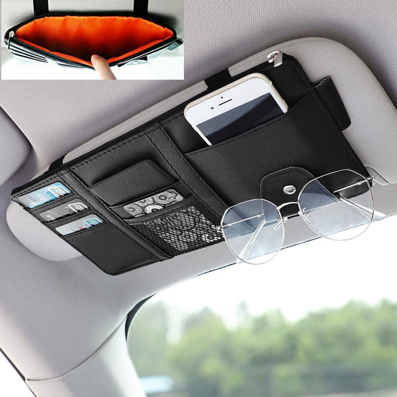 Car Visor Organizer, Auto Interior Accessories, Car Truck SUV Storage Pouch Holder, with Multi-Pocket Net Zipper (Black) Black