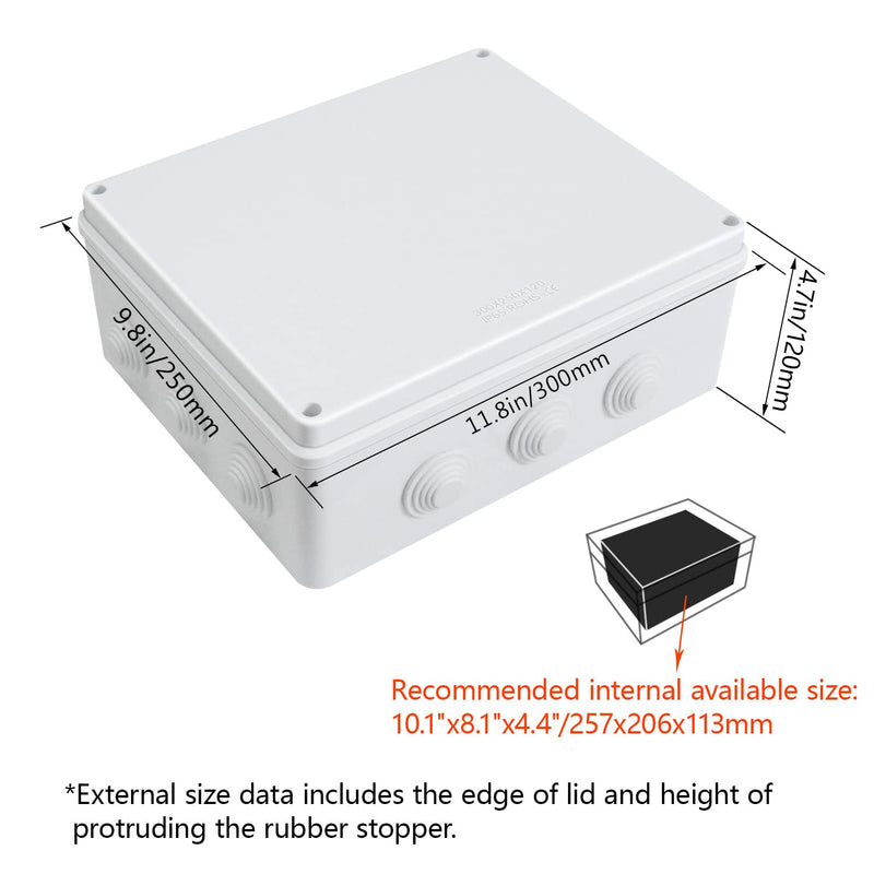 LeMotech ABS Plastic Dustproof Waterproof IP65 Junction Box Universal Electrical Project Enclosure White 11.8 x 9.8 x 4.7 inch (300 x 250 x 120 mm) 11.8" x 9.8" x 4.7" (1pc)