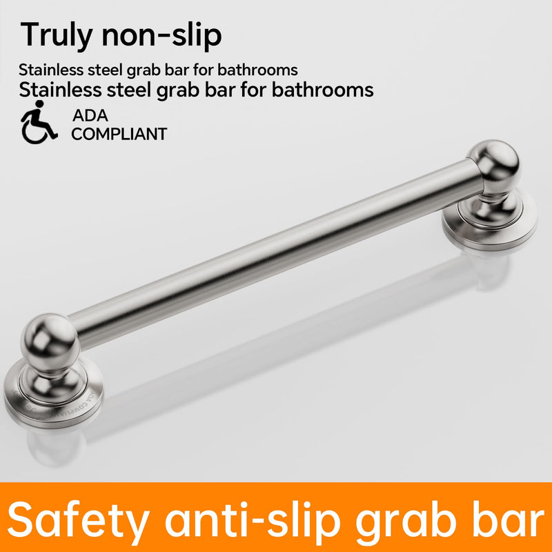 Heavy Duty ADA Grab Bar for Seniors - 16/24/32 Inch Stainless Steel with Reinforced Plastic Base, 500lb Capacity Safety Rail (Brushed Stainless Teel, 16 inch) Brushed stainless teel
