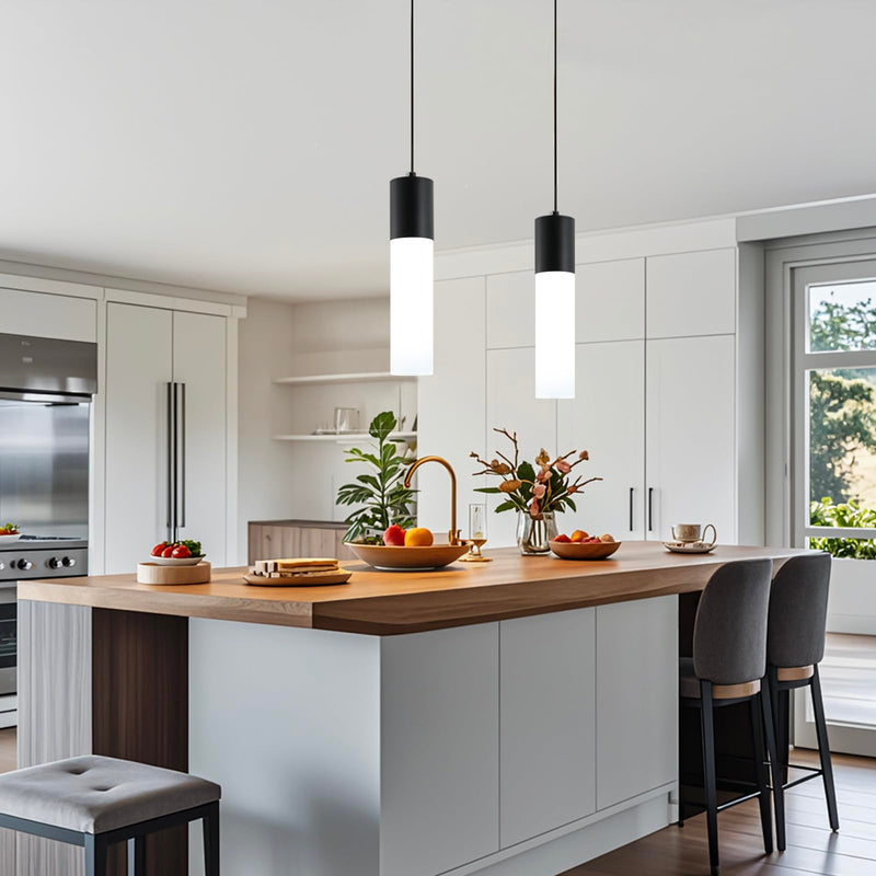 Kitchen Island Pendant Lights LED Black Small Pendant Light 12W with Milky White Lampshade Modern Ceiling Hanging Lamp for Bedroom Bedside Dining Room Table Bathroom, 1 Pack, 3000K-6000K 1-Light 1-Pack