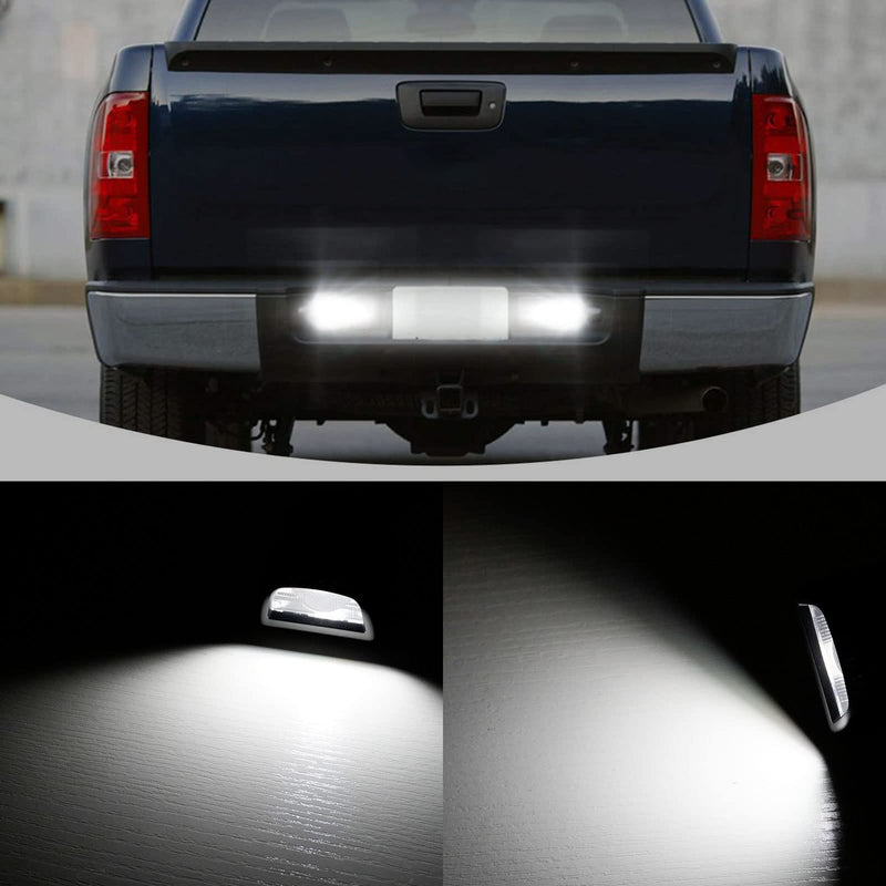 Bestview License Plate Lights Tag Lamp with Black Housing Cover 6000K White Bulbs Assembly Replacement for Chevy Silverado GMC Sierra 1500 2500 3500 Suburban Tahoe Avalanche Cadillac,Pack of 2