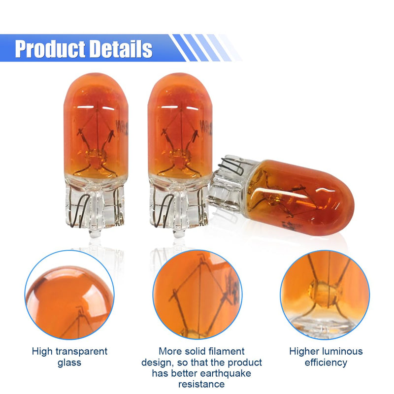 100PCS T10 194 Car Brake Light Turn Signal Bulbs - 12V 5W 168 2825 W5W Miniature Bulb Taillight Car Flat Foot Mini Lights - Halogen Width Indicator Lights Replacement Bulbs for Cars (Amber) Amber